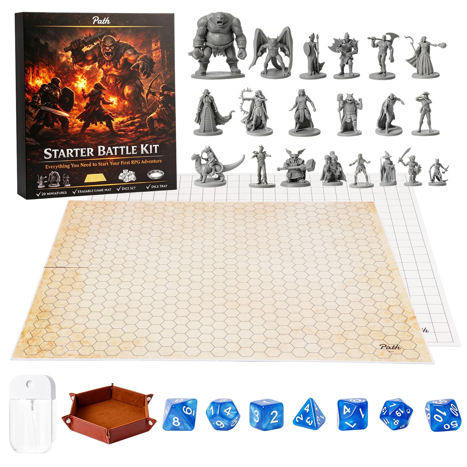 Path Gaming encounter kit with double-sided battle board, miniatures, dice and dice tray