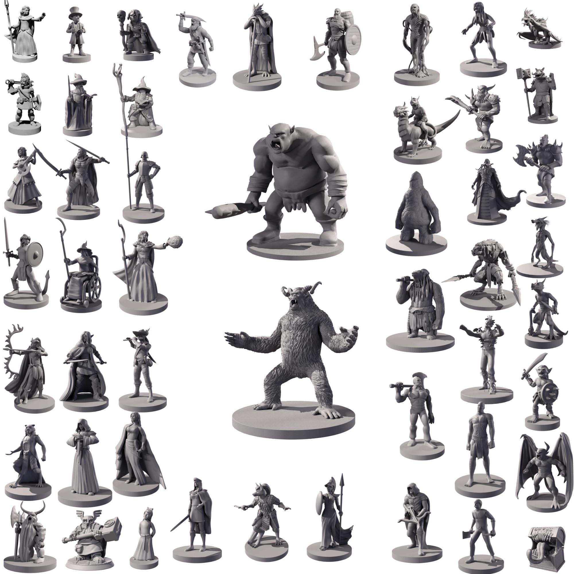 Collection of 50 unpainted fantasy heroes, monsters and NPC miniatures